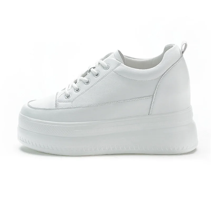 Women Breathable Sneakers Increased Platform Shoes 9cm Casual Footwear Leisure Leather White Shoes Winter Women Vulcanize Shoes