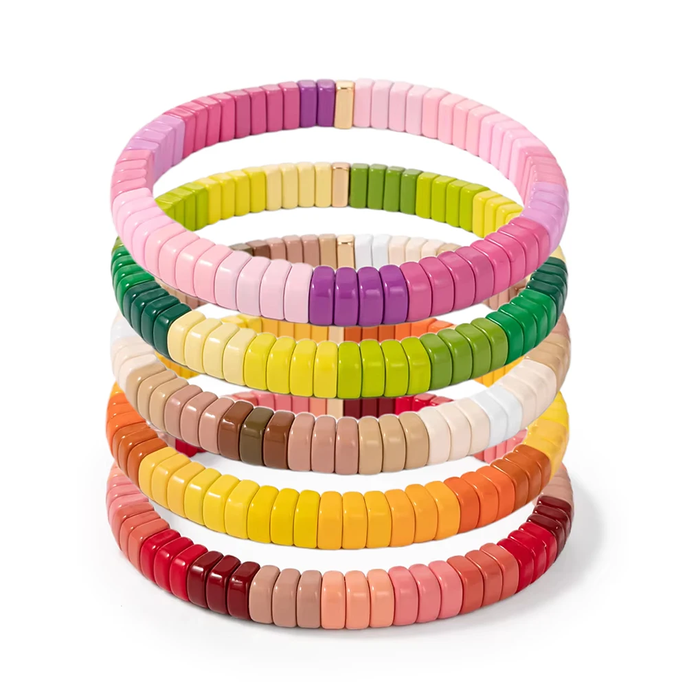 Vibrant Arch Shape Enamel Bracelet - Handmade Colorful Elastic Bead Bangle