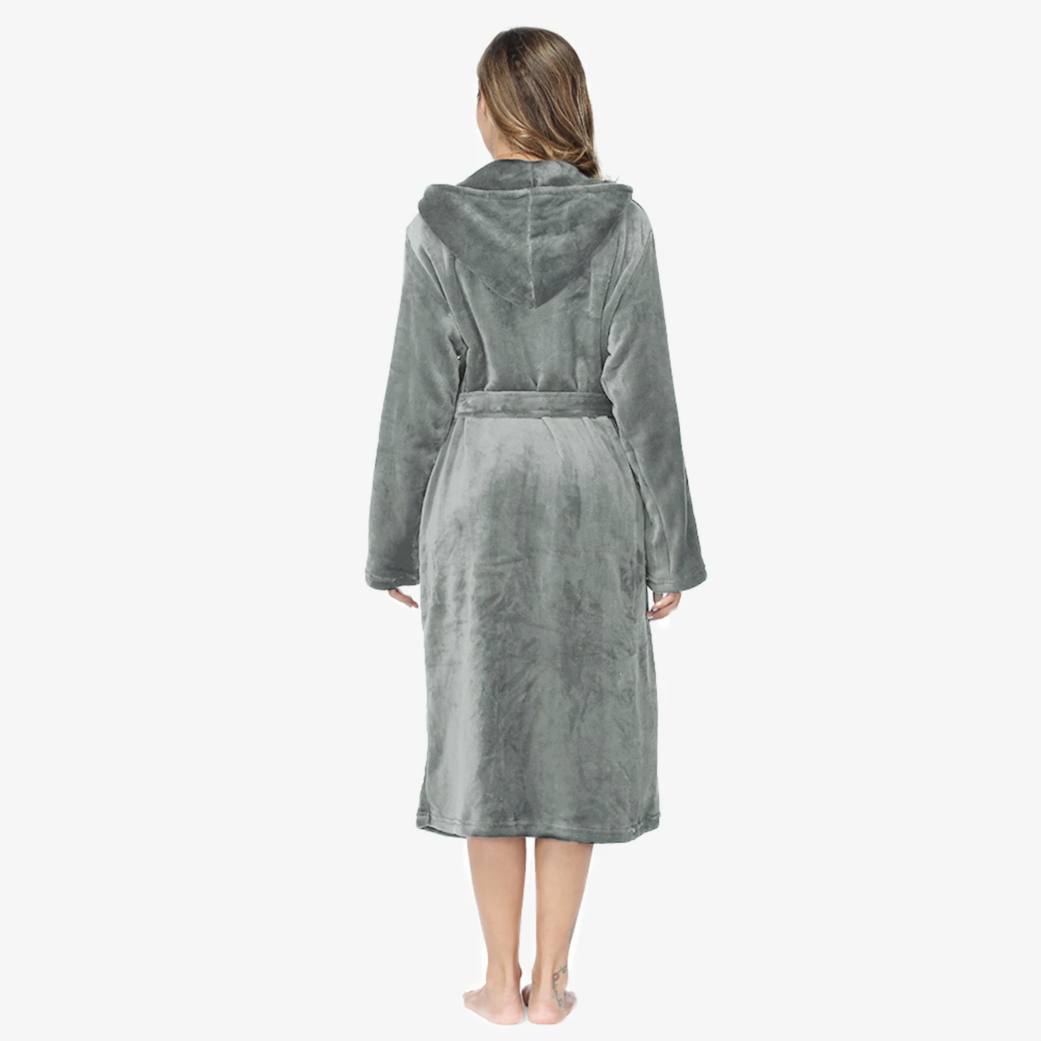 Womens Solid color Hooded Bathrobe Ladies Fleece Plush Warm Long Robes Fleece Nightgown Sleepwear-women sleepwear,sleepwear pajamas