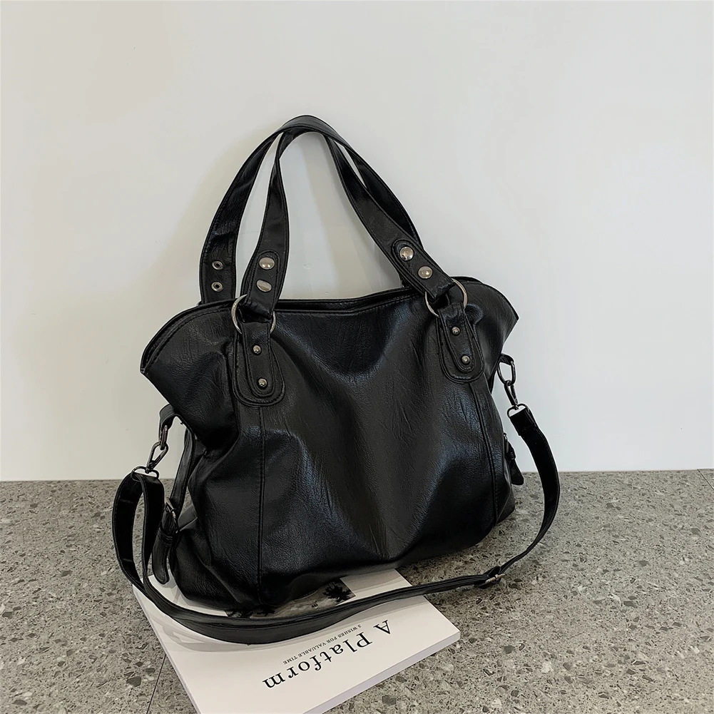 PU Leather Shoulder Crossbody Bag Big Size Hobos Crossbody Bag Casual Retro Solid Color Female Travel Shopper Mommy Tote Bag