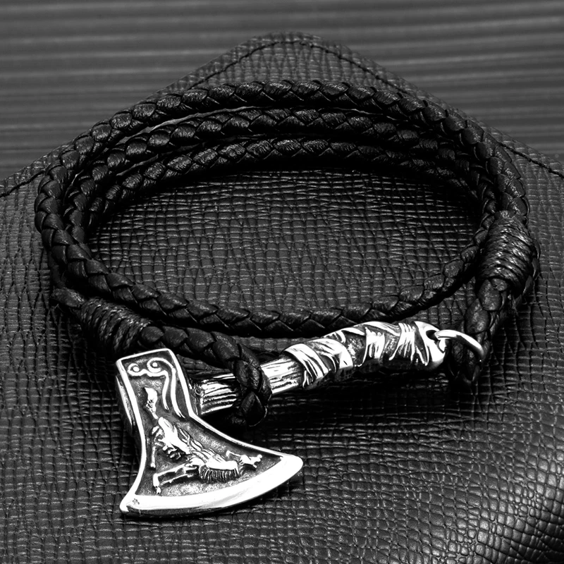 Dragon's Head Axe Wrap Leather Bracelet – Vikings of Valhalla US