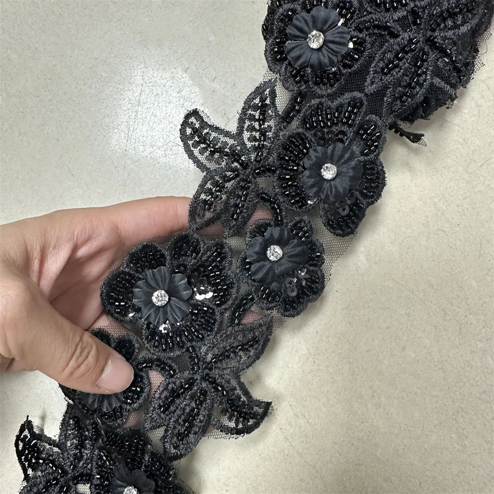 골드 실버 스팽글 구슬 자수, 웨딩 원피스 머리띠 트림, 4.5 야드