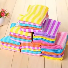  5Pcs Kitchen Dining Striped Wash Towel Absorbent Square Microfiber Dishcloths 