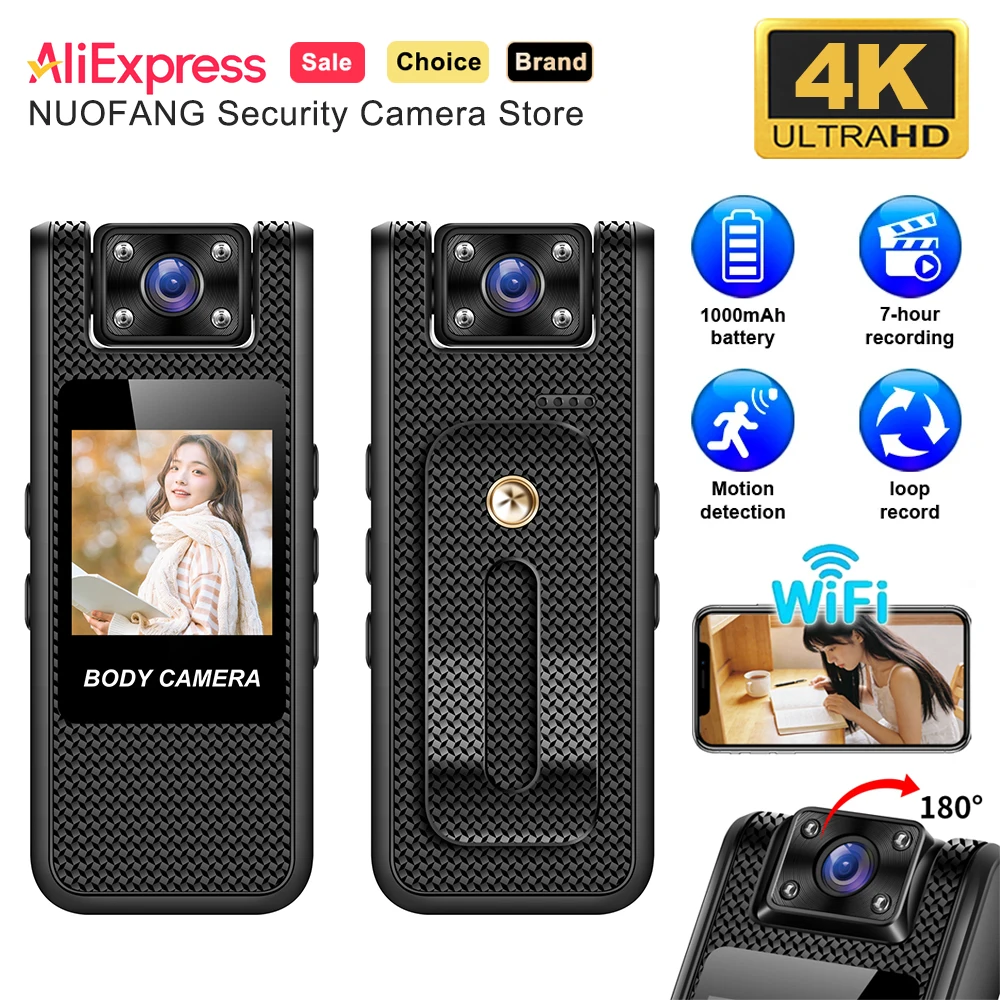 4K Sports Action Camera WiFi Night Vision Mini Wearable Body Cam 1080P 120° Wide Angle Waterproof DV for Cycling Motorcycle Vlog
