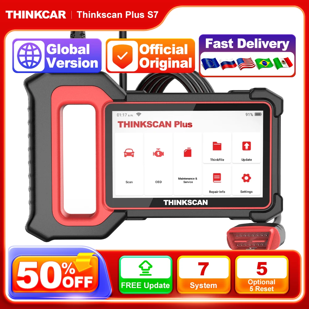 THINKCAR-Outils de Diagnostic de Voiture THINKSLilPLUS S4 S7 ABS SRS ECM, Scanner existent OBD2, Lecteur de Codeur de Code, Mise à Jour Gratuite