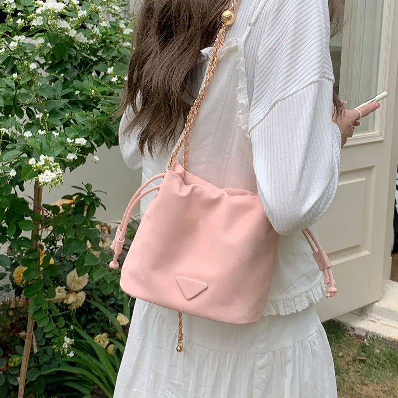 Bucket Bag Solid Color Crossbody Bags for Women Luxury Designer Sling Shoulder Handbags Female Leather Small Tote Bag