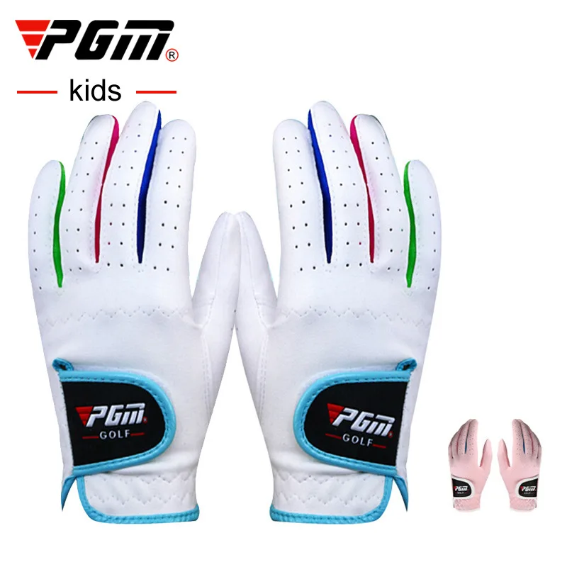 

PGM Pack 1 Pair Golf Gloves Kids Microfiber Cloth Breathable Anti-Slipping Gloves Blue Pink Left Hand Right Hand ST010