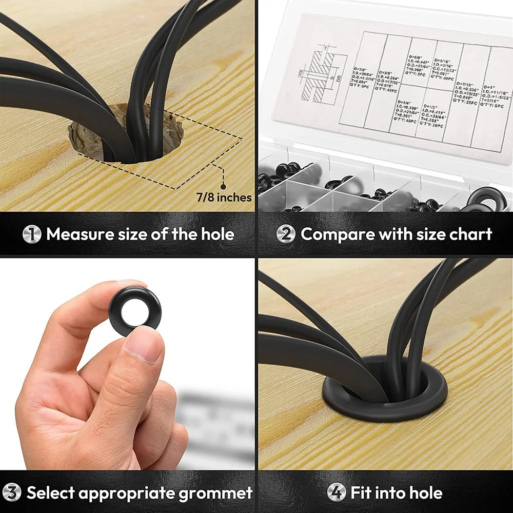 Rubber Grommet Kit 180-Piece For Holes O Rings 1/4" 5/16" 3/8" 7/16" 1/2" 5/8" 7/8" 1" Sizes