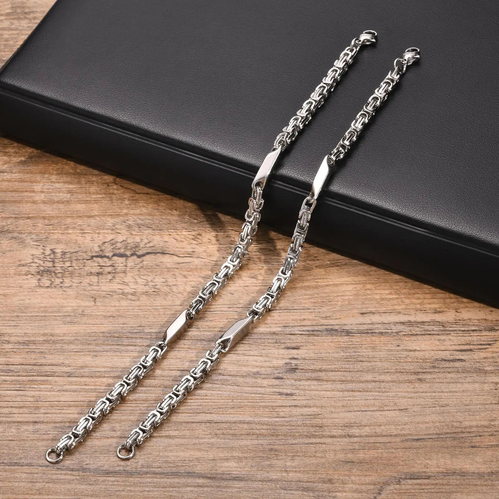 Thin Byzantine Bracelets for Men Boys,Stainless Steel Handmade Chain Wristband,Simple Hip Hop Cool Jewelry Accessories