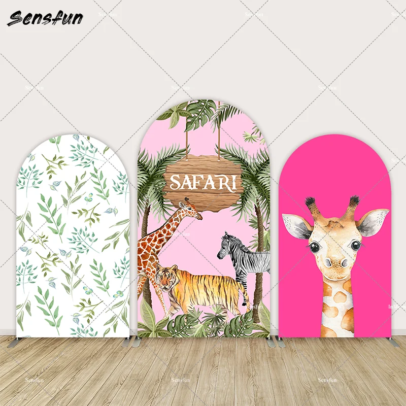 

Pink Safari Arch Backdrop Cover for Girl Newborn Baby Shower Party Decoration Banner Animals Giraffe Kids Birthday Chiara Wall