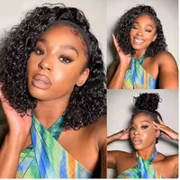 Bandeau cheveux humains Bob Afro crépus bouclés 250 densité brésilien Remy cheveux Afro profond bouclés sans colle écharpe perruques pour les femmes noires 2