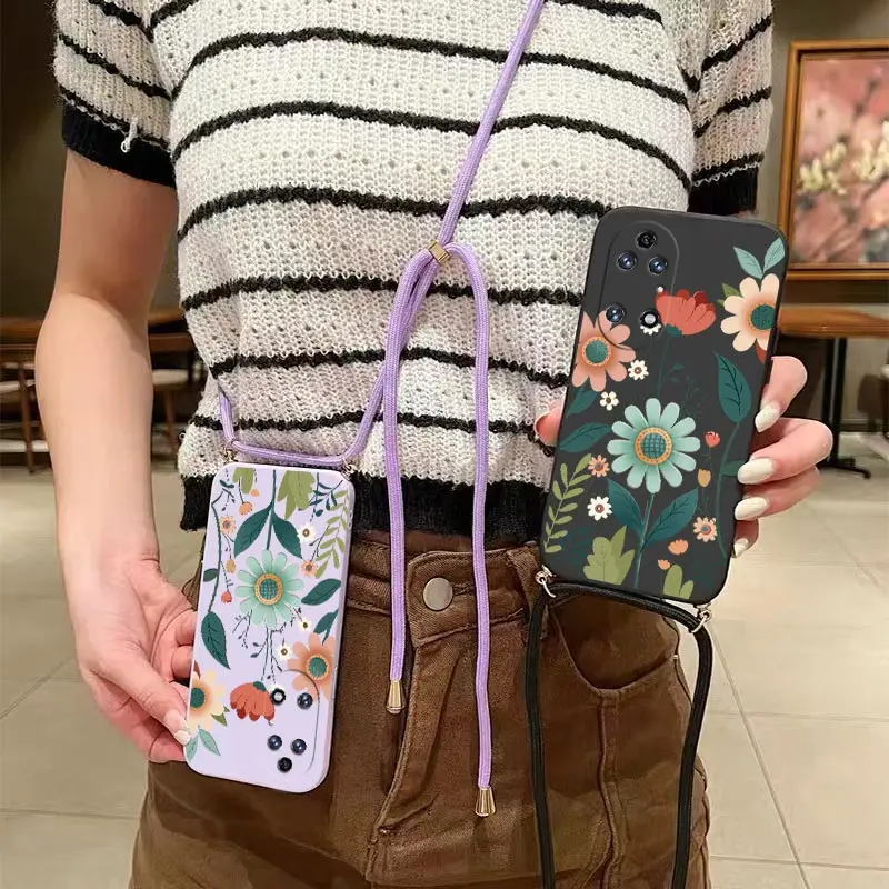 Silicone Lanyard Phone Case with Healthy Flowers Design