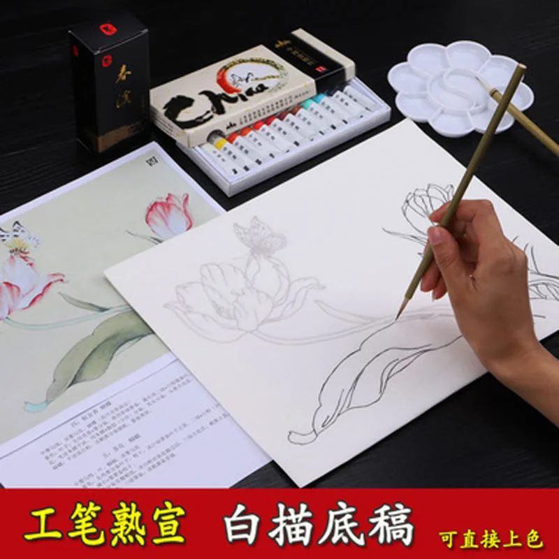 10 Sheets Meticulous Painting Copying Manuscripts Traditional Chinese Watercolor Drawing Flower Copying Ripe Xuan Paper