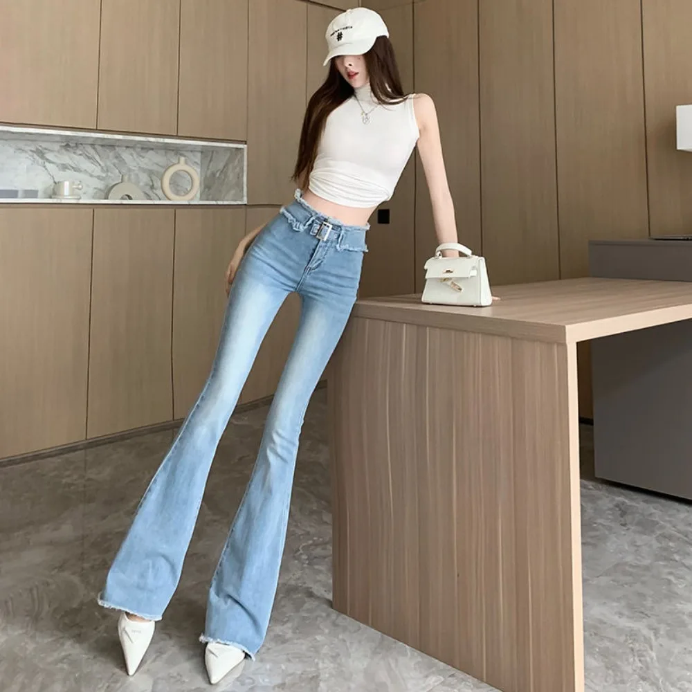 Invisible Open Crotch Outdoor Sex Fur Edge High Waist Micro Flared Jeans Ms Elastic Tight Fitting Mopping The Floor Pants