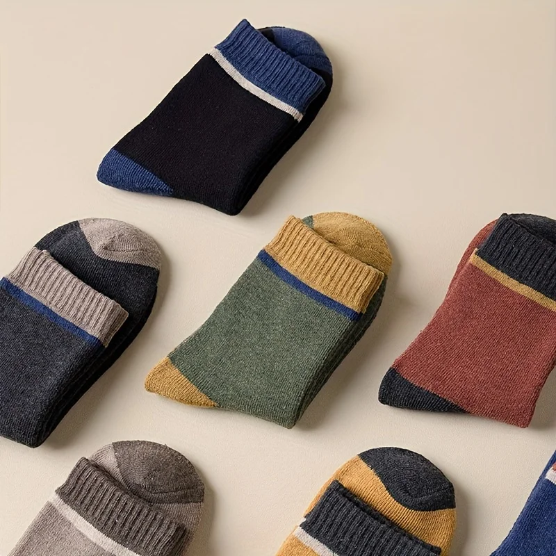 

Men's Casual Sports Socks Thick Terry Sweat-absorbing and Warm Socks Rib Color Contrast Towel Socks