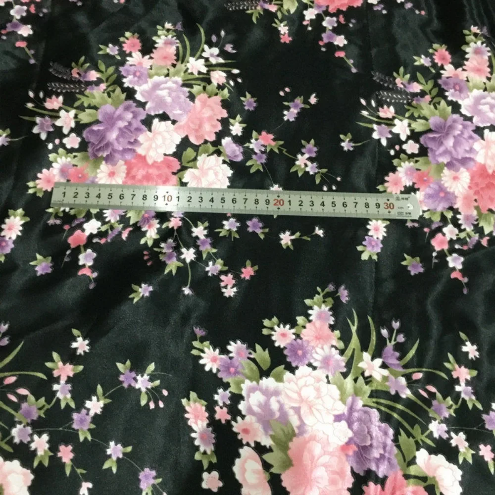 1/2/5m Satin Floral Printed Imitation Silk Fabric Breathable Fashion Clothing Fabric DIY Handmade Sewing Cloth Material 4
