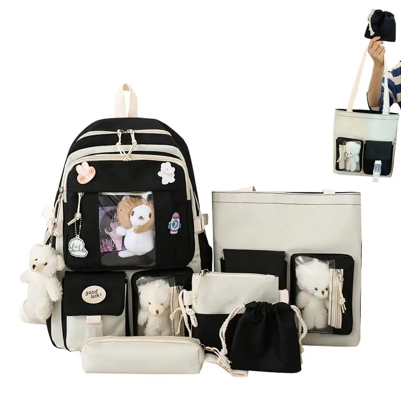 

Backpacks For Teens Girls 5 Pcs High-capacity Middle Student Bookbag Large Capacity Schoolbag With Kawaii Pin And Accessories
