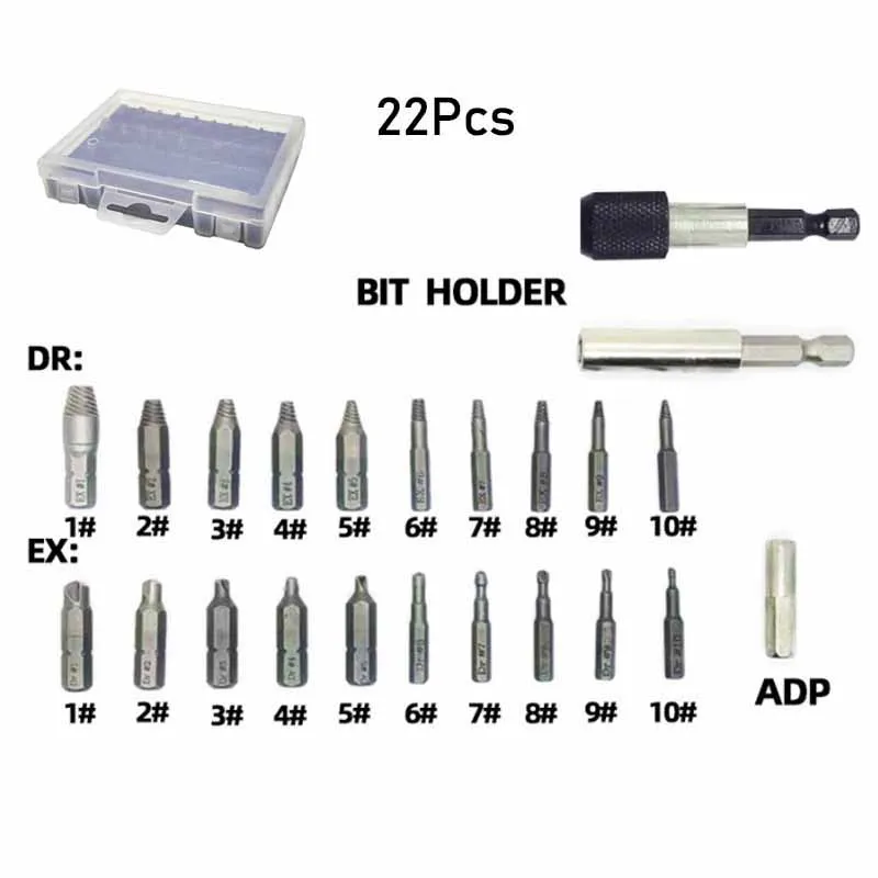 Double headed Damaged Screw Extractor Remover Drill Bit Set Disassemble Screws Bolt Stud Slip Teeth Demolish Stripped Broken Rem