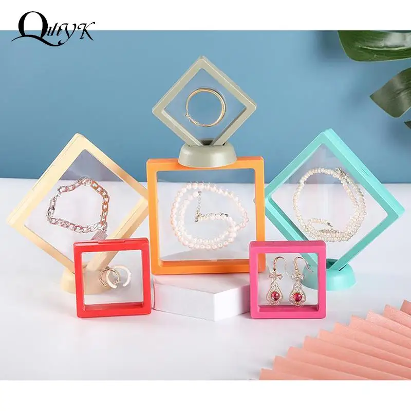 

3D Floating Picture Frame Shadow Box Jewelry Display Stand Ring Pendant Holder Protect Jewellery Stone Presentation Case