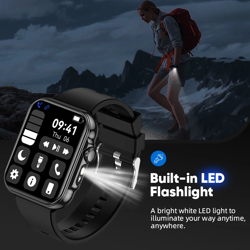 LIGE Men Sports Smart Watch 2.02" HD Screen Blood Oxygen Bluetooth Call Watch 100+ Sports LED Flashlight Outdoor Smartwatch New