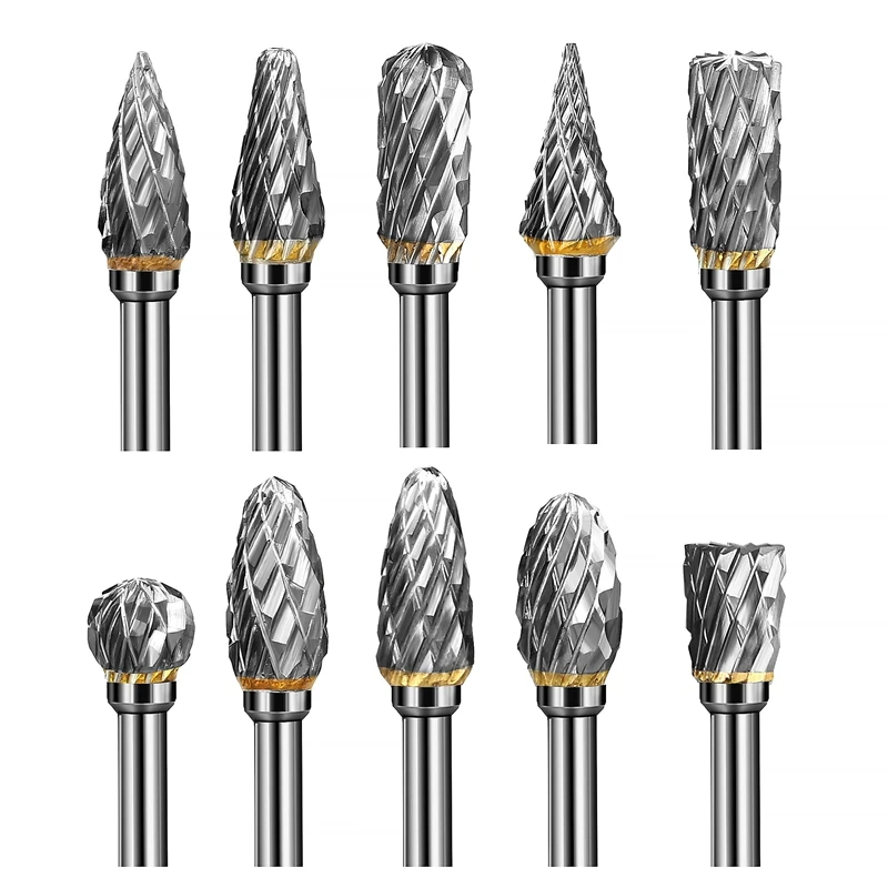 

Cut Carbide Rotarys Burr Set, 10 Pcs 1/8Inch Shanks, 1/4Inch Head Length Tungsten Steel For Woodworking,Drilling