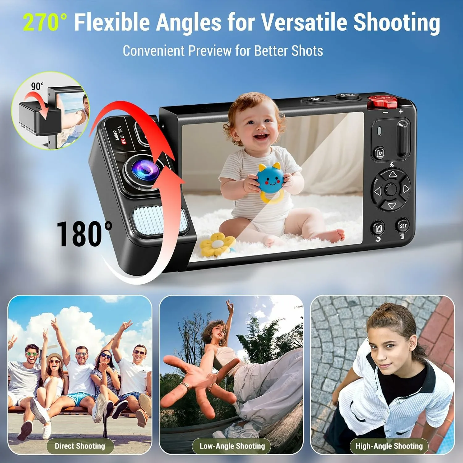 Digital Camera 4K 64MP Camera for Photography 270°Flip Screen Vlogging Camera Autofocus 18X Zoom Point and Shoot Digital Camera - 2