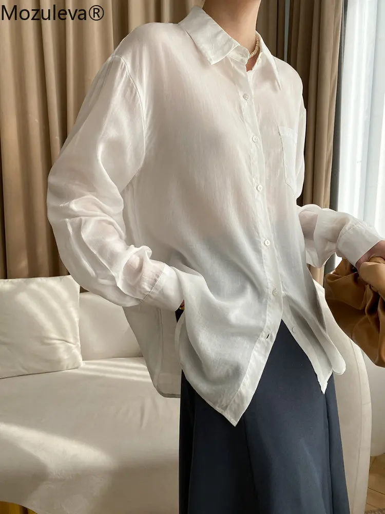Mozuleva Elegant Lapel Women Shirts 2023 Spring Summer Office Wear