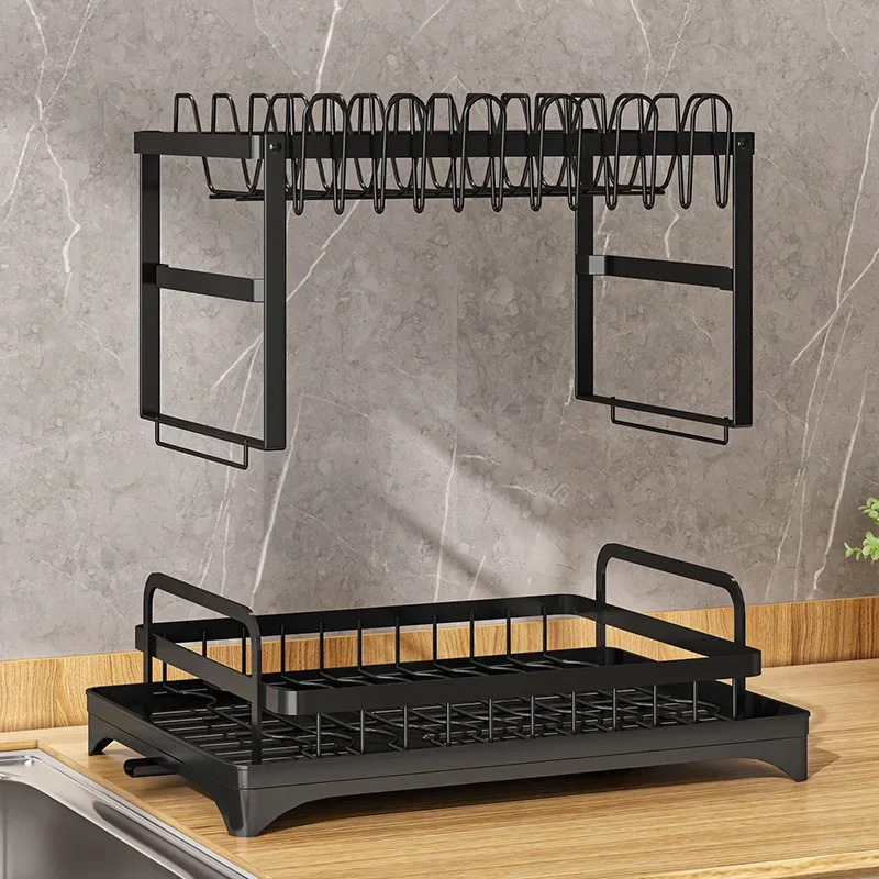 

2 Tiers Kitchen Dish Bowl Drainer Storage Rack Knife Fork Cup Holder Space Saver Kitchen Counter Organizer Tableware Drainboard