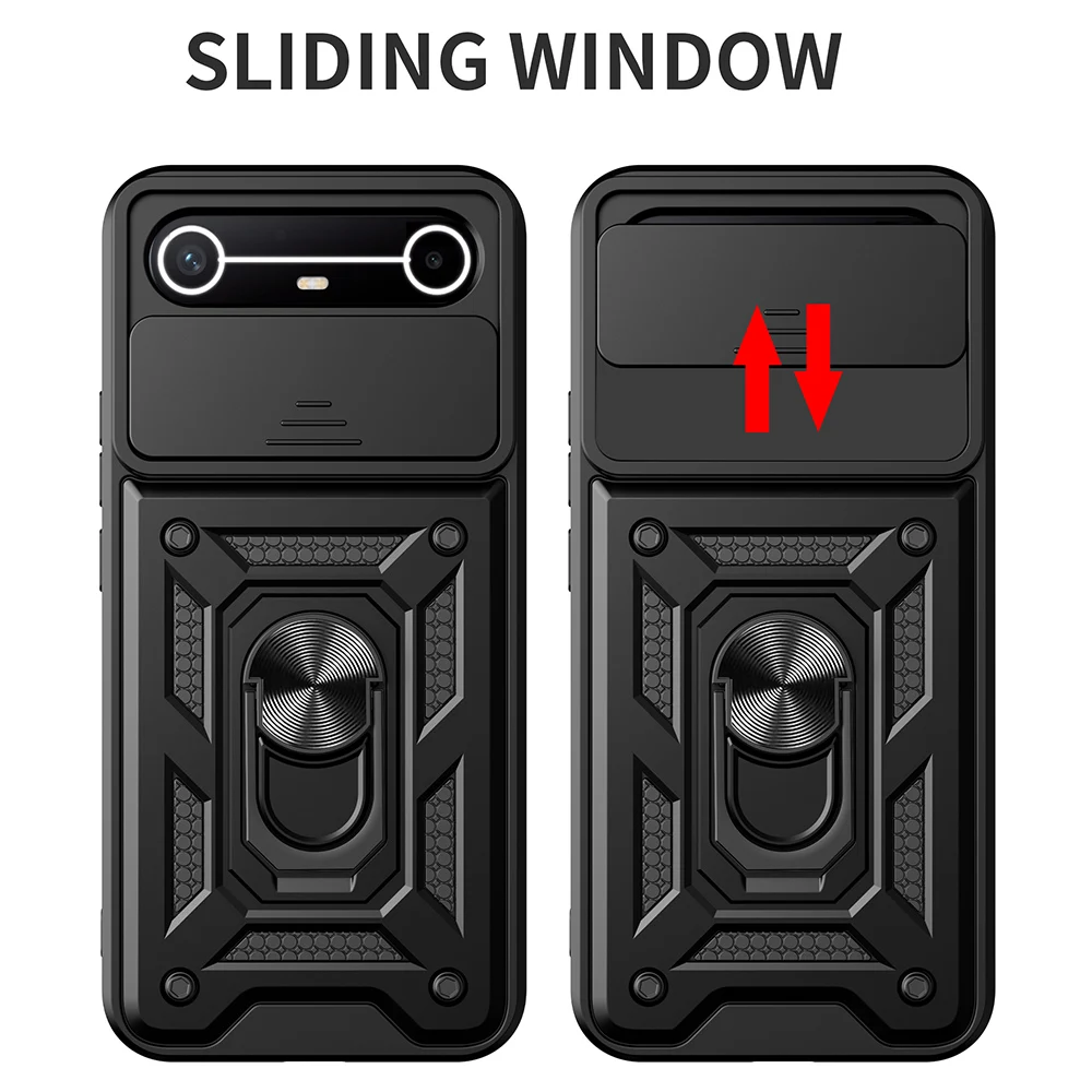 Slide Camera Cover with Ring Kickstand Holder - Full Protective Shockproof Phone Case