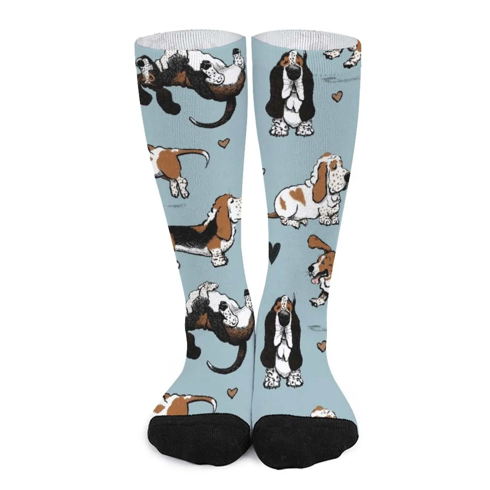 Basset Buddies on Blue Socks gifts for men non-slip soccer stockings Hiking boots rosemaling blue and red socks golf basket ball non slip soccer stockings