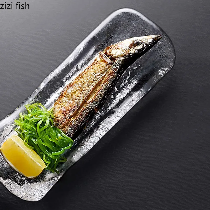 Creative Hammer Pattern Glass Dinner Plate Irregular Sushi Plate Sashimi Dessert Plates Snack Plates Specialty Tableware