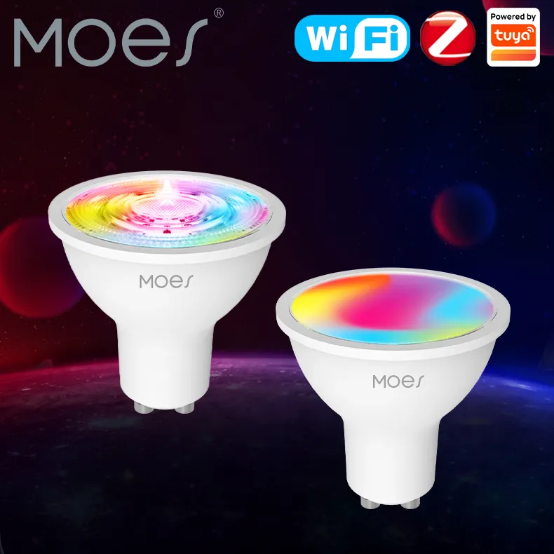 MOES Tuya ZigBee GU10 WIFI 스마트 LED 전구 RGB C + W 화이트 디밍 가능 램프, 스마트라이프 앱 컨트롤 전구 음성 Alexa/Google 