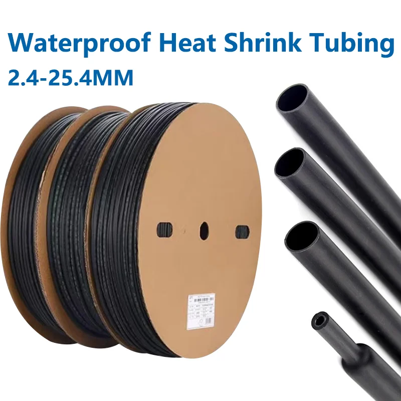 10/50/100 เมตร Dia 2.4-25.4 มม.ท่อหดความร้อนอัตราส่วน 3:1 กาวเรียงราย Polyolefin ความร้อนสายฉนวนสีดํา/สีแดง 1