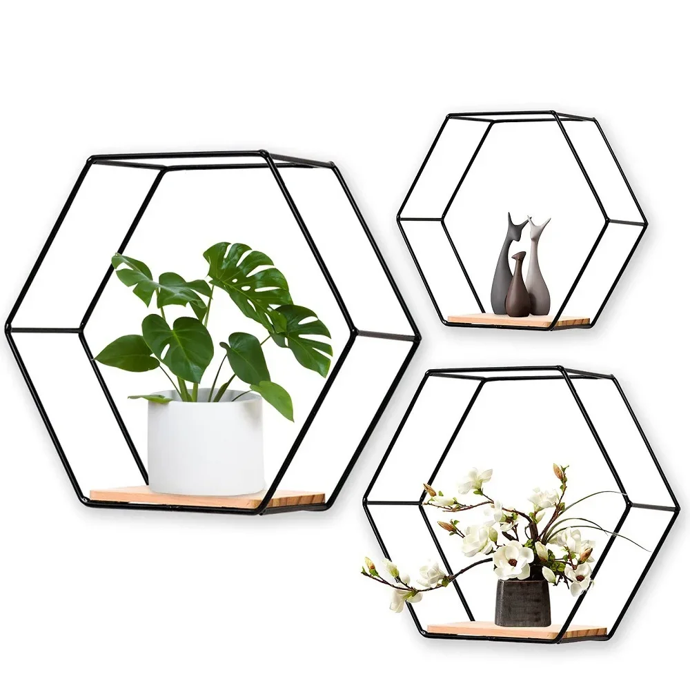 Hexagonal Floating Wall Shelf Miscellaneous Storage Rack Wall Mounted Manual Display Rack Living Room Bedroom Home Decoration