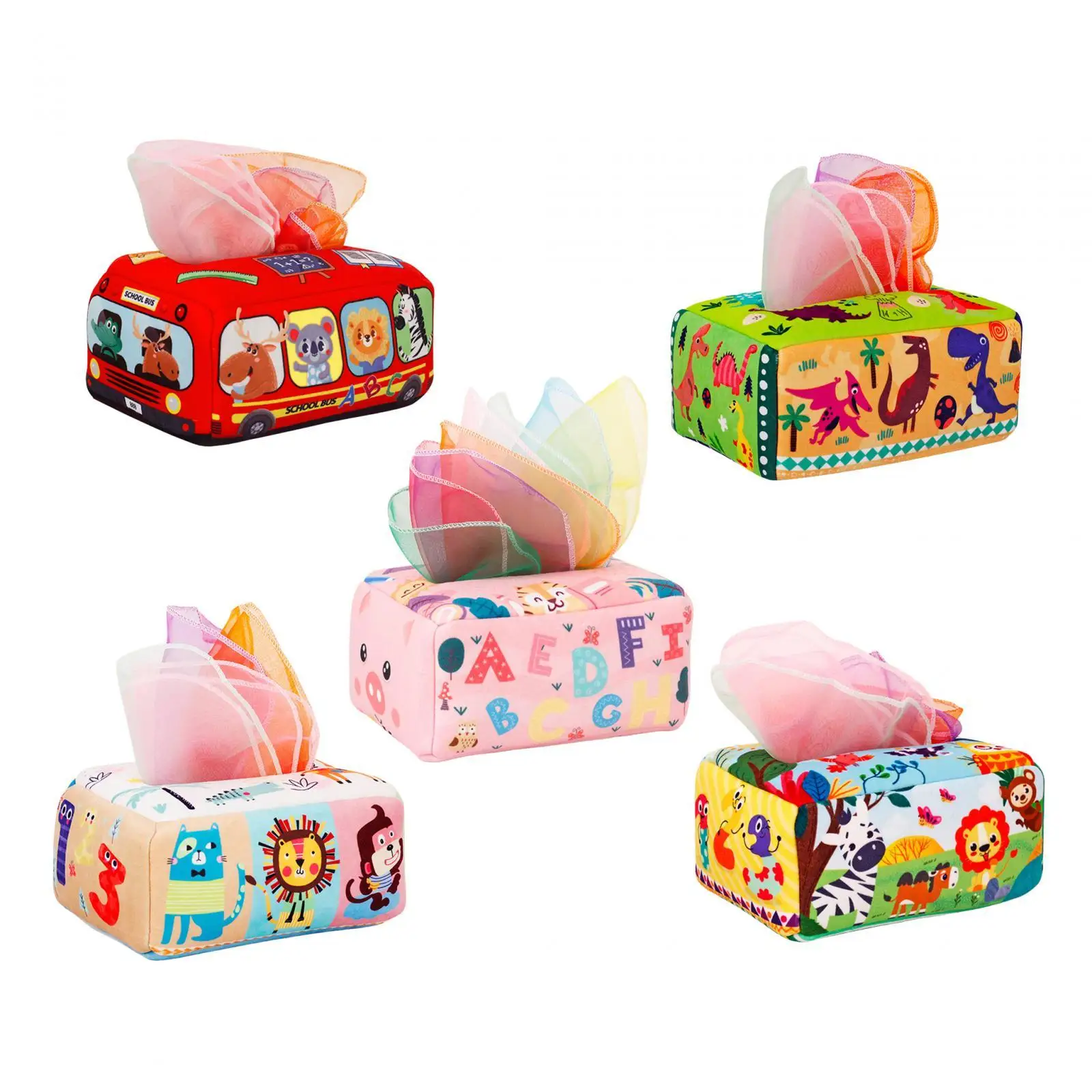 Infant Tissue Box Toy with 10 Colorful Scarves for 1-2 Year Montessori Toy