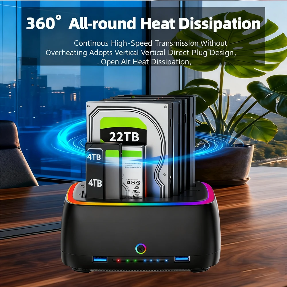 RGEEK 7 IN 1 듀얼베이 하드 드라이브 스테이션 HD 인클로저 USB3.0 5Gbps SATA HDD 도킹 스테이션 (2.5/3.5인치 HDD/SSD 오프라인 복제 지원)