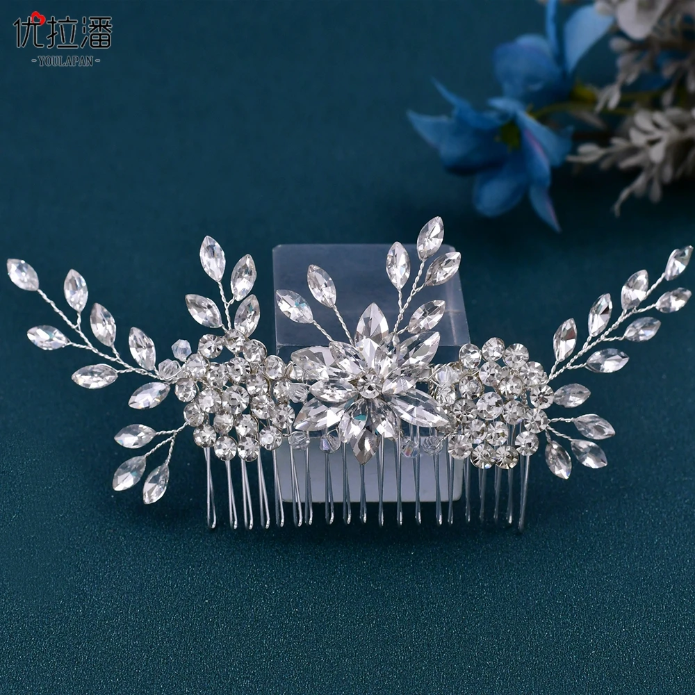 TOPQUEEN-Tiara de boda con diamantes de imitación, peines nupciales, tocado de boda, accesorios para el cabello, peine para el cabello, HP77