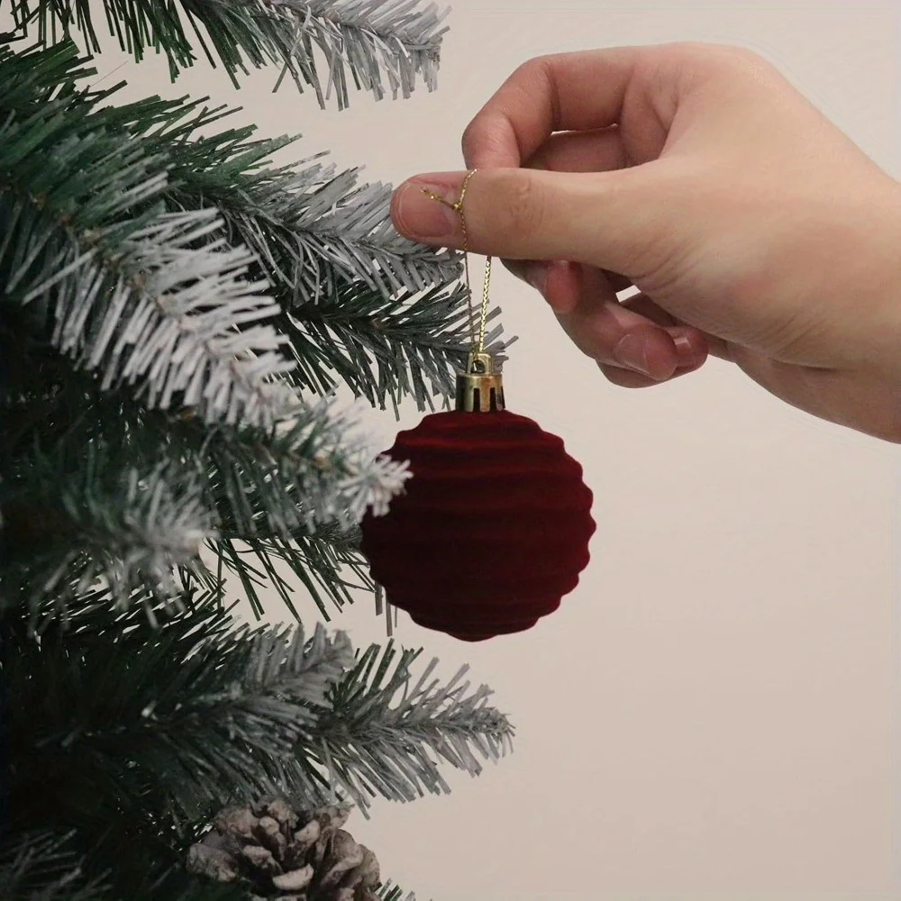 Red Velvet Christmas Ornaments with Golden Ribbons for Holiday Tree Decor