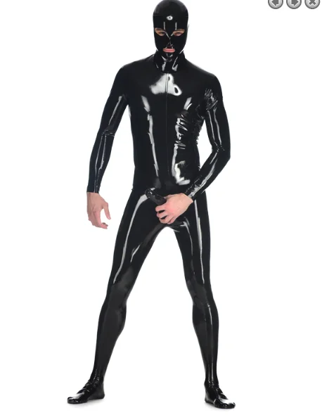 

Latex rubber Halloween Gummi tight fitting suit black mask pants cosplay