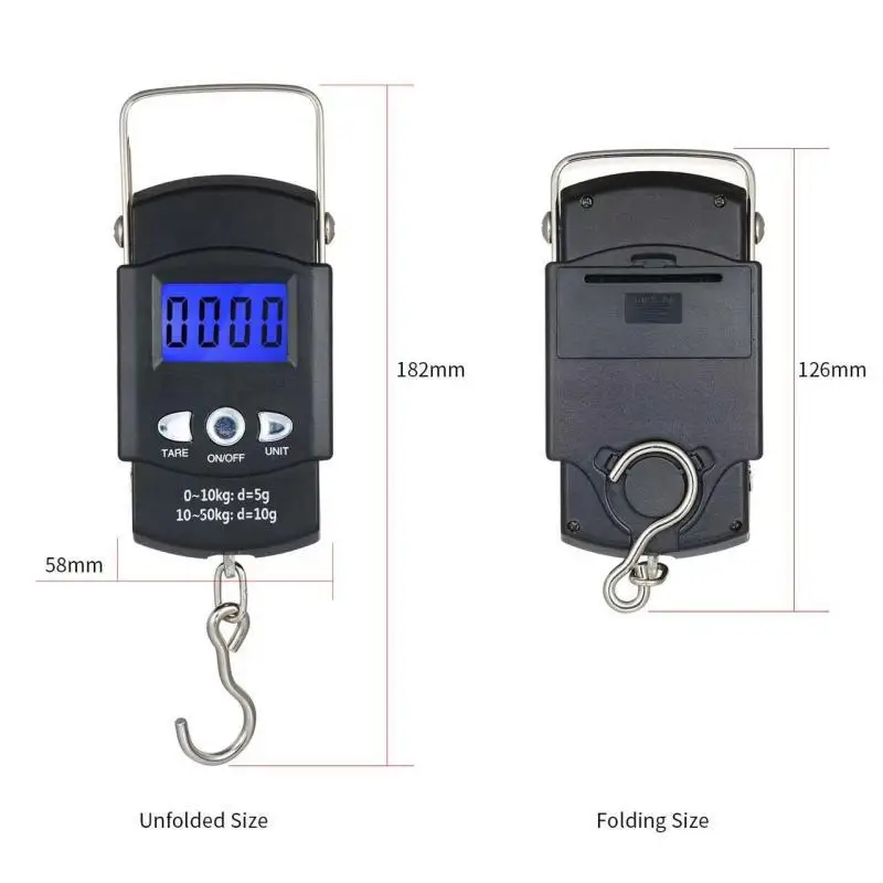 Fishing scales 50kg Pocket Fishing Scale Portable Electronic Scale LCD Display with Measuring Tape Ruler Digital Hanging Hook Fish Tool