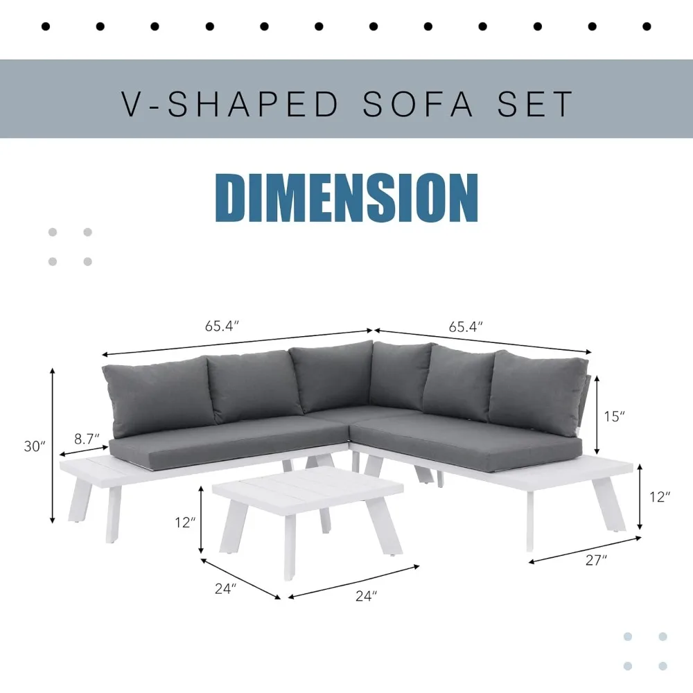 4-Piece Outdoor Patio Furniture Set L-Shaped Aluminum Sectional Sofa with Coffee Table Patio Conversation Set with Cushions 2