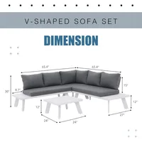 4-Piece Outdoor Patio Furniture Set L-Shaped Aluminum Sectional Sofa with Coffee Table Patio Conversation Set with Cushions 2