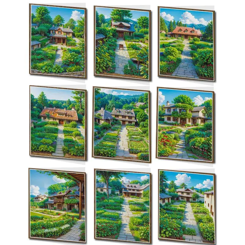 

CHENISTORY Paint By Number Green Home Landscape Kits For Adults Handpainted DIY Frame Picture By Number Home Decoration Gift