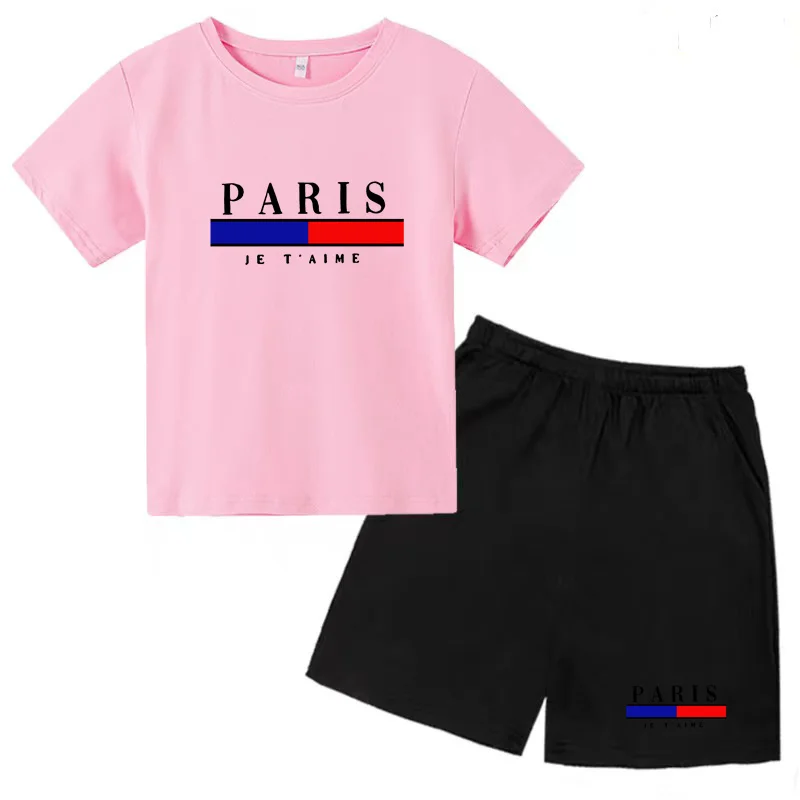 Summer Kids Casual Set T-shirt Shorts Creative Print Set for Boys and Girls for Ages 3-13 Charming Outdoor Activities 2 Pieces
