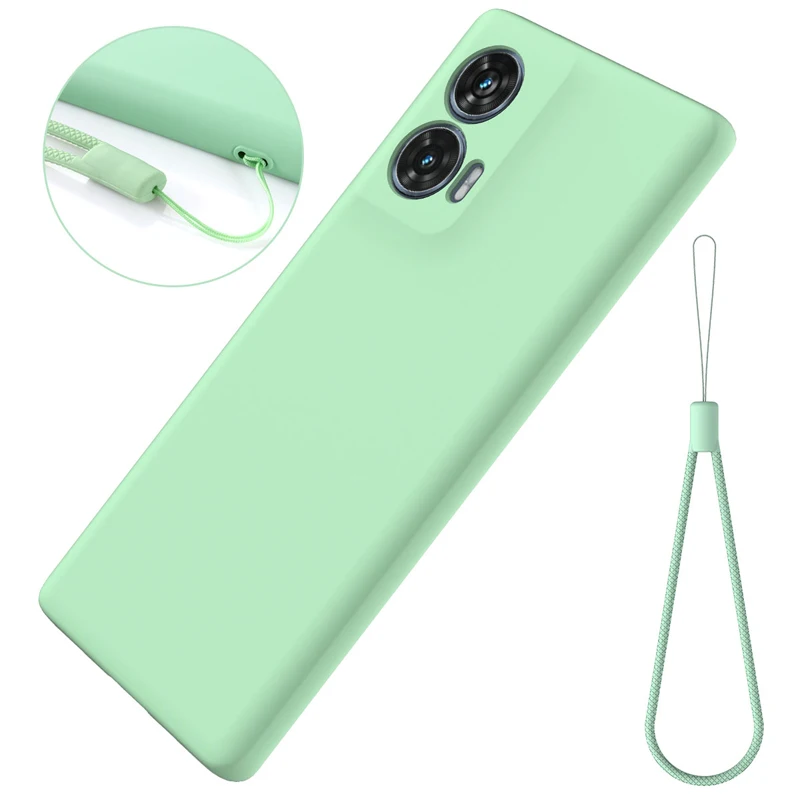 Durable Solid Color Liquid Silicone Anti-Fall Back Cover with Lanyard