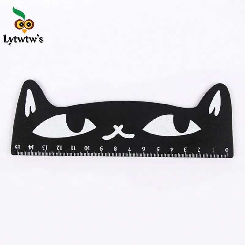 Drawing Ruler Straight Ruler 1 Pcs Lytwtw's Cute Kawaii Black Cat Kitten Straight Ruler Wooden Tools Cartoon Sewing Drawing Office School Stationery supplies