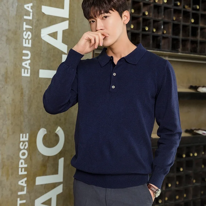 Men's Shirt Collar Sweater Autumn and Winter Tide Knit Sweater POLO Collar Top Handsome Men's Bottoming Sweater