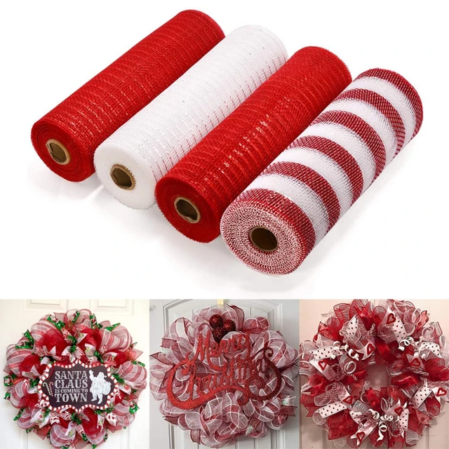 10 Deco Metallic Mesh Ribbon Rolls emerald Green and Santa Red 