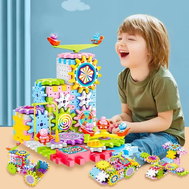 Building Blocks Gear Cogs Toy Electric Brick Building Gears Toy Set Reusable Interlocking Spinninggears Educational toy