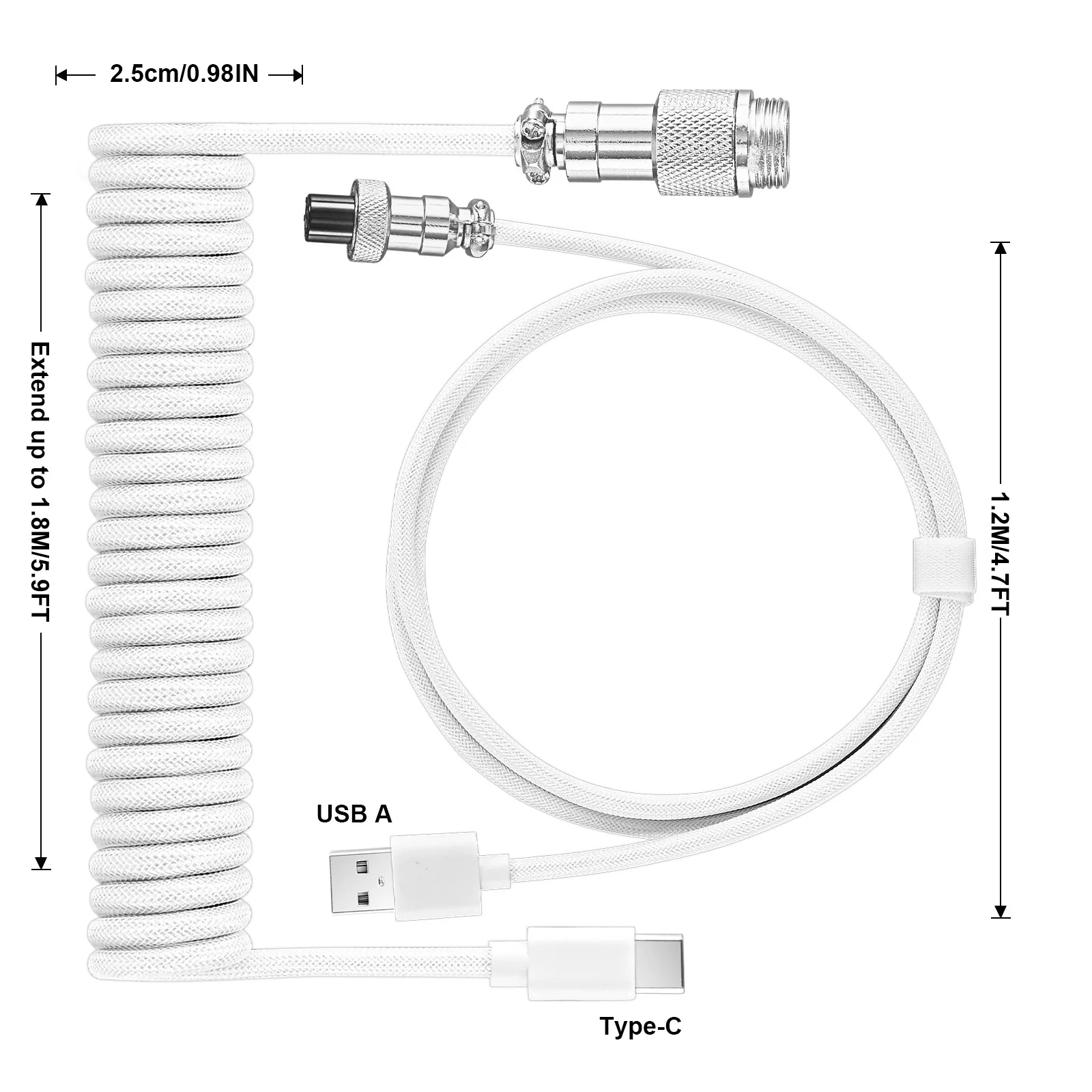 Premium Coiled USB Type C Aviator Cable for Mechanical Keyboards, 3m Spring Cord